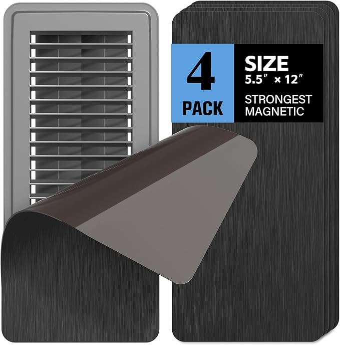 4 Pack High Strength Magnetic Vent Covers 5.5" x 12" Metallic Stronger Magnet Air Vent Cover Universal Vent Covers for Home Floor, Ceiling, Wall Registers, HVAC, AC, RV, and Heater Vents Black by GUEQUITLEX