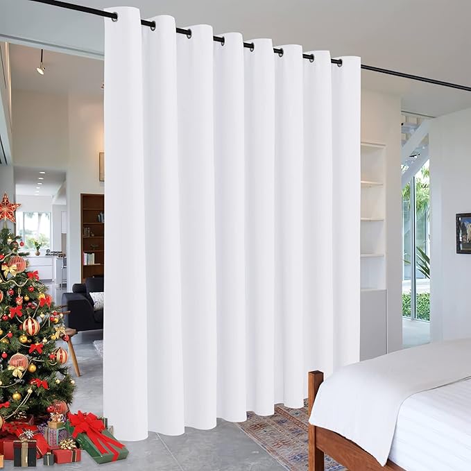 RYB HOME Room Divider Curtain - Half-Light Block Room Darkening Shades Grommet Curtains for Large Window Cloakroom School Dorm Sliding Door, W 15 ft x L 8 ft, Pure White by RYBHOME