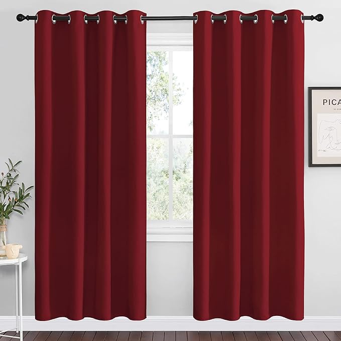 NICETOWN Christmas Blackout Curtain Panel Grommet - Home Decorations Thermal Insulated Solid Grommet Top Blackout Living Room Panels/Drapes for Gift (Burgundy Red, 1 Pair, 55 x 78-Inch) by NICETOWN