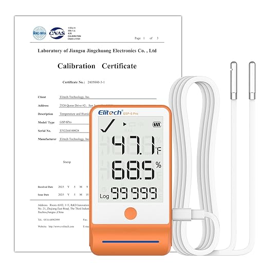 Elitech GSP-6 Bluetooth Data Logger Temperature Humidity with 100000 Points Data Storage Export, Pharmacy Vaccine DDL, MAX MIN AVR MKT, GSP-6-ISO 17025 Certified with Dual Probe TE/The by Elitech