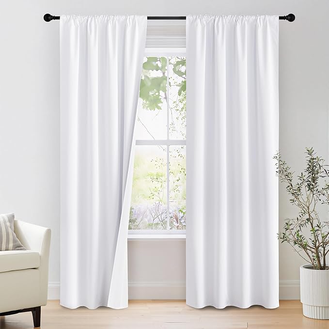 NICETOWN Bedroom 100% Blackout Curtains, 2 Panels, 34 by 84, Snow White, Window Treatment Rod Pocket Curtains/Drapes for Bedroom by NICETOWN