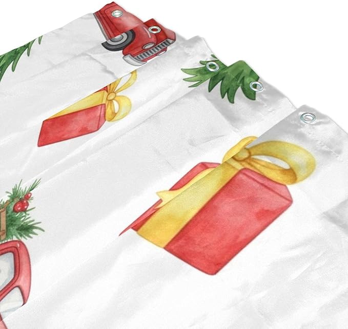 Car Christmas White Shower Curtain Liner 72×72 inch for Bathroom Curtain Anti Mold Shower Curtain with Hooks Shower Accessories - Image 3