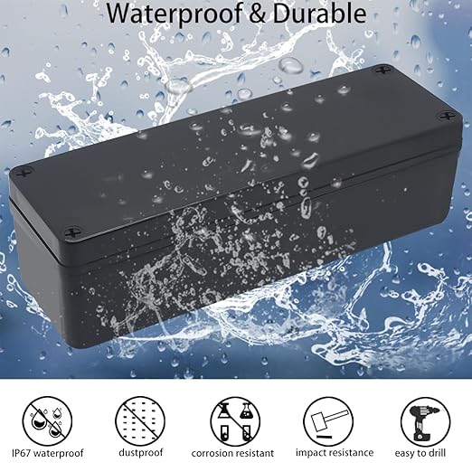 Junction Box,IP67 Waterproof ABS Black Project Box with Mounting Plate Electrical Box Enclosure for Outside Electronics 9.8 x 3.1 x 2.8inch(250x80x70mm) - Image 2