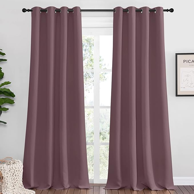 NICETOWN Dry Rose Blackout Curtains 96" Long for Office, Dining Room, Guest Room, 55" Wide, 2 Pieces, Sound Reducing Heat and Cold Block Curtain Panels for Modern Room Decorative by NICETOWN