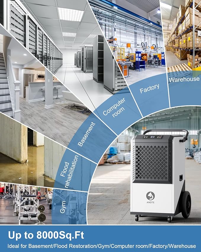 250 Pint Commercial Dehumidifier for Industrial Basement Heavy Duty Commercial-grade Portable Dehumidifiers 8000sqft for Large Spaces,Warehouse Grow Room, Water Damage Restoration - Image 5