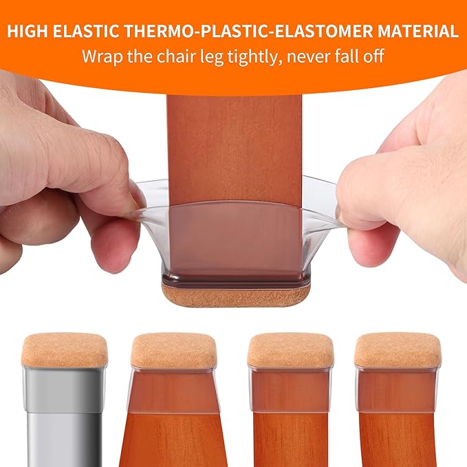 Ezprotekt 16 Pcs Rectangle Clear Silicone Chair Leg Floor Protectors with Felt, Rectangle Chair Leg Caps, Furniture Leg Covers Cups for Chair Table Desk Anti- Scratches (Fit L :1.3-1.7", W: 0.6-0.9") - Image 2