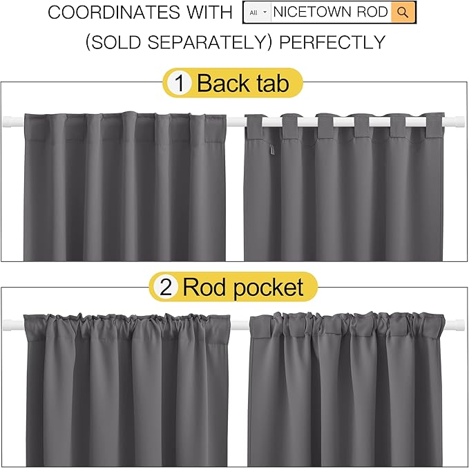 NICETOWN Bedroom Blackout Draperies and Window Treatment- (Gray Color) 52 Width X 72 Length, 2 Panels Set, Solid Blackout Curtain Panels - Image 3
