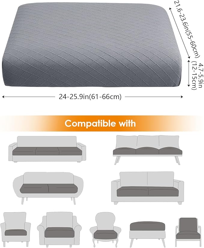 Fuloon Waterproof Seat Cushion Covers 3 PCS, Stretch Sofa Cushion Slipcovers Couch Covers Solid Washable Furniture Protector Suitable for Armchair Loveseat Sofa (Light Grey) - Image 3