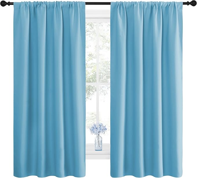 NICETOWN Kitchen Blackout Curtains Panels - Window Treatment Thermal Insulated Room Darkening Rod Pocket Drapes for Bedroom (Teal Blue, Set of 2, 42 by 63 inches Long) - Image 2