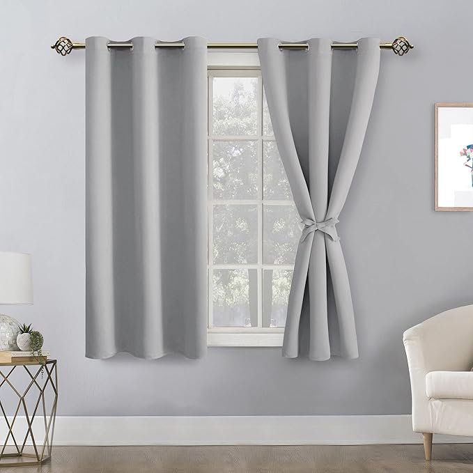 Hiasan Blackout Curtains for Bedroom - Thermal Insulated & Light Blocking Window Curtains for Living Room/Kids Room, 2 Drape Panels Sewn with Tiebacks, Silver Grey, 52 x 45 Inch - Image 2