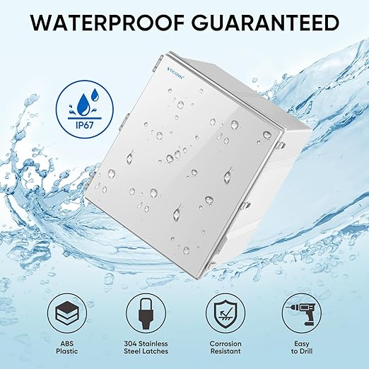TICONN Outdoor Electrical Box Waterproof, Junction Box IP67 ABS Plastic Enclosure with Hinged Cover with Mounting Plate, Wall Brackets, Cable Glands (Off-White, 24.8"x20.9"x9.8") - Image 2