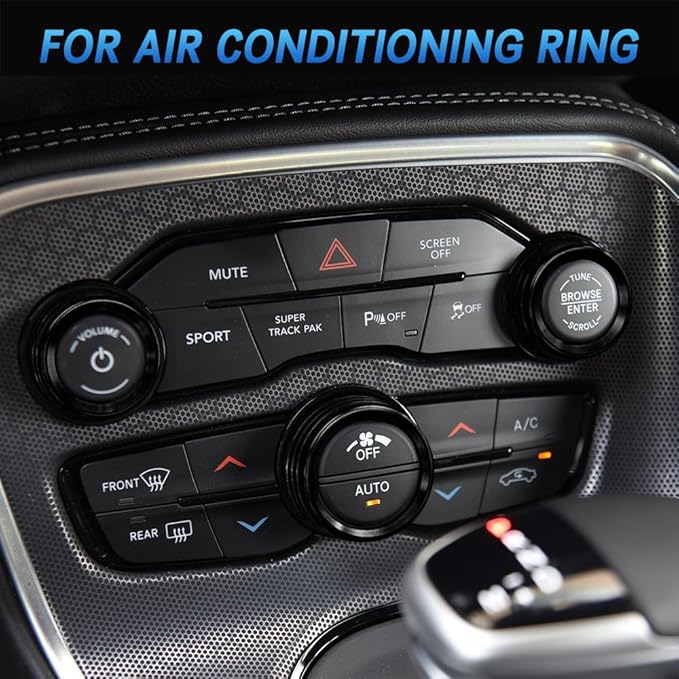 3PCS Air Conditioner Switch Button Knob Cover, Auto Accessories Climate Control Knob Covers, Aluminum Alloy Knob Ring Trim Cover Compatible with Dodge Challenger Durango 2015-2022 (Black) - Image 2