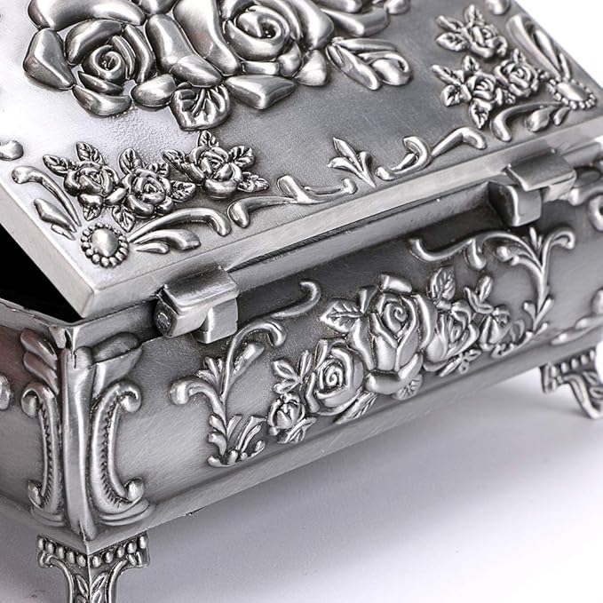 Hipiwe Vintage Metal Jewelry Box Small Trinket Jewelry Storage box For Rings Earrings Necklace Treasure Chest Organizer Antique jewelry Keepsake gift Box Case for Women (Small) - Image 3