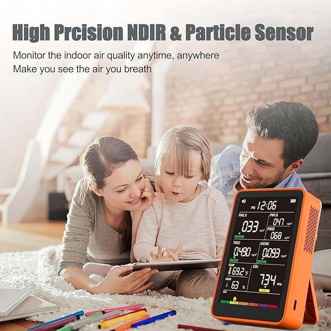 Professional Indoor Air Quality Monitor with AQI Beep Alarms, Portable Real-Time Detector for Home Cars Plants and Pets (Orange) - Image 7