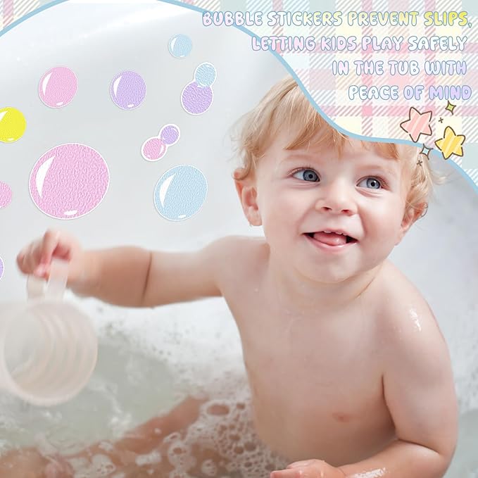 32 Pcs Cute Non Slip Bathtub Stickers for Shower Colorful Bathroom Anti Slip Shower Stickers Floor Applique Adhesive Decals with Scraper for Bathtub Bathroom Floor Pools(Bubble) - Image 6