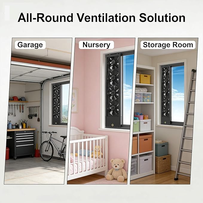 Vertical Window Exhaust Fan for Sliding Windows-Easy Tool-Free Installation, Adjustable Speed with Reversible Airflow, Slim Design for Bedroom Kitchen Office, Alternative to AC Fan and Household Fans - Image 5