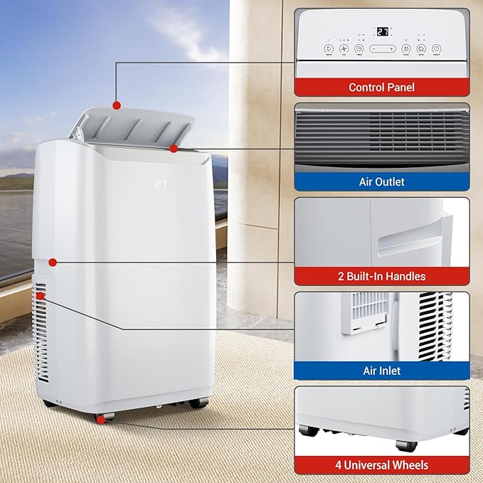12,000 BTU Portable AC Units for Rooms, 3-In-1 Portable Air Conditioner Up to 550 Sq.Ft(Approx.) | Remote, LED Display, 24H Timer | Includes Window Kit & Extendable Hose, White-3032 - Image 3