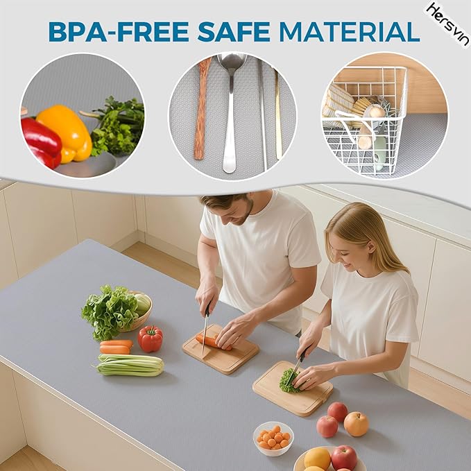 Hersvin Shelf Liners, 24in x 20ft Kitchen Drawer Mats, Non-Adhesive EVA Cupboard Protector, Cabinet Lining (Light Gray/Dot) - Image 4