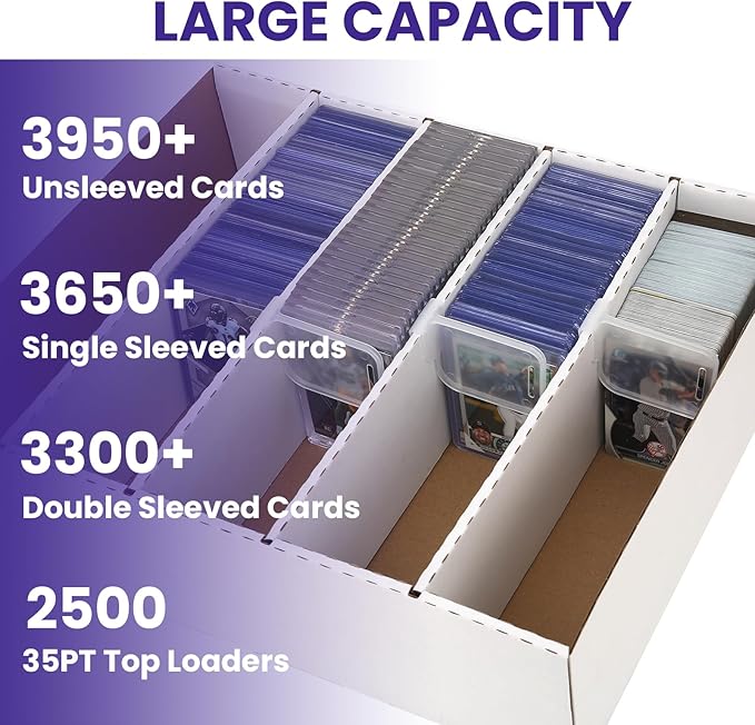 4 PACK Sports Card Box 3940 Count Cardboard Trading Card Storage Box,Bulk Card Storage Baseball Card Box With Soft Sleeves,Dividers&Supporters,Graded card storage box for toploader storage box - Image 5