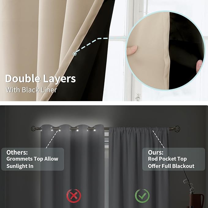 BGment Blackout Curtains for Living Room 84 Inch Length 2 Panels Set, Full Room Darkening Thermal Insulated Noise Cancelling Privacy Window Curtains with Rod Pocket, Each Panel 52 Inch, Champagne - Image 7