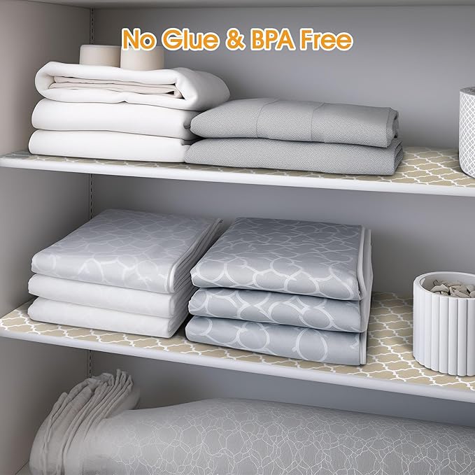 Shelf and Drawer Liner for Kitchen Cabinets Non-Adhesive, Strong Grip Non-Slip Thickened Cabinet Liners for Shelves, Waterproof Mats for Dresser Cupboard, Beige, 12 in x 10 Feet - Image 6