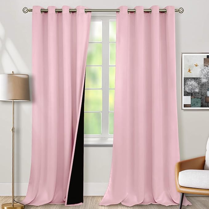BGment Baby Pink 100% Blackout Curtains for Nursery Bedroom 95 Inch Length 2 Panels, Thermal Insulated Full Light Blocking Grommet Noise Cancelling Window Curtains for Girls Room, 52 Inch Wide Each by BGment