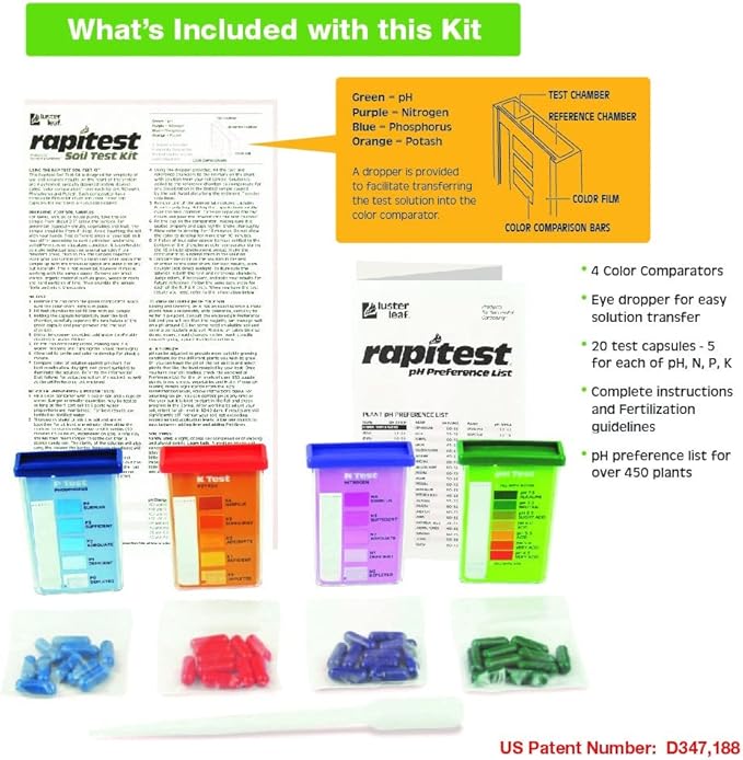 Rapitest Soil Test Kit for Gardens,Vegetables,Flowers and Lawns. USA designed and assembled soil tester completely,quickly & accurately measures/analyzes-soil pH acidity & garden nutrients(Pack of 6) - Image 2