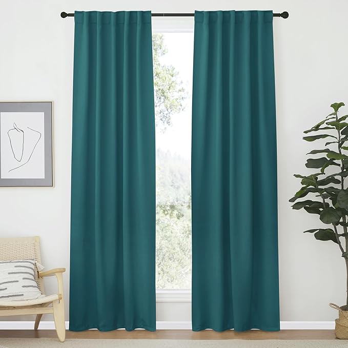 NICETOWN Blackout Curtain Panels Window Draperies - (Sea Teal Color) 34-Inch Wide x72-Inch Long, 2 Pieces, Home Decoration Light & Noise Reducing Window Covering Room Darkening Drapes for Bedroom by NICETOWN
