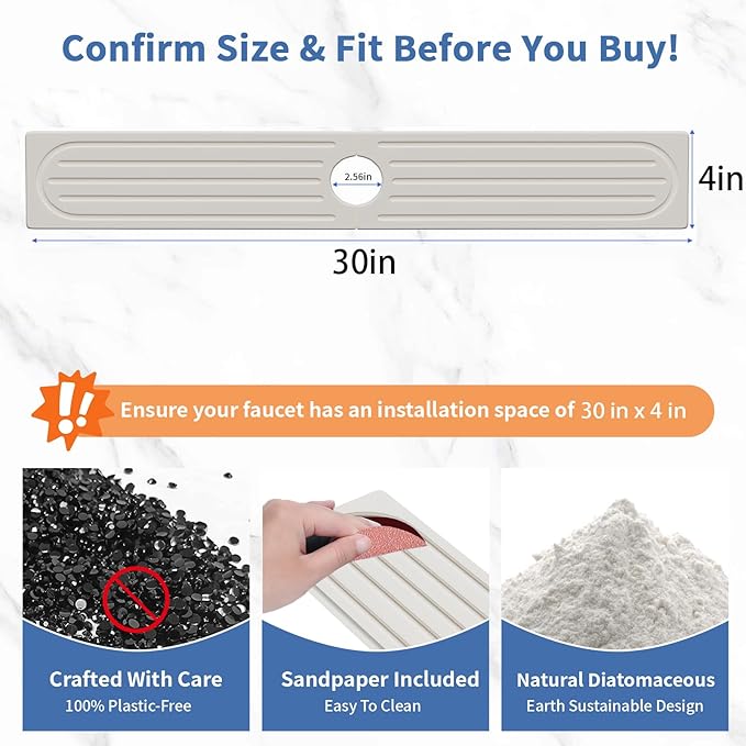Faucet Mat for Kitchen Sink, Water Absorbent Kitchen Faucet Mat, Durable Sink Splash Guard with Raised Feet, Diatomite Fast Drying Kitchen Sink Faucet Mat, Bathroom Stone Drying Tray for Counter - Image 3