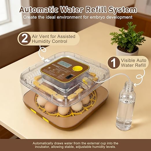 4th Gen - 12 Egg Fully Automatic Incubator, 2026 Upgraded Design, Intelligent Sensor-Based Humidity & Temp Control, Custom Hatch Days, Adjustable Auto Turning with Auto-Stop, 360° View, Alarm, Candler - Image 4