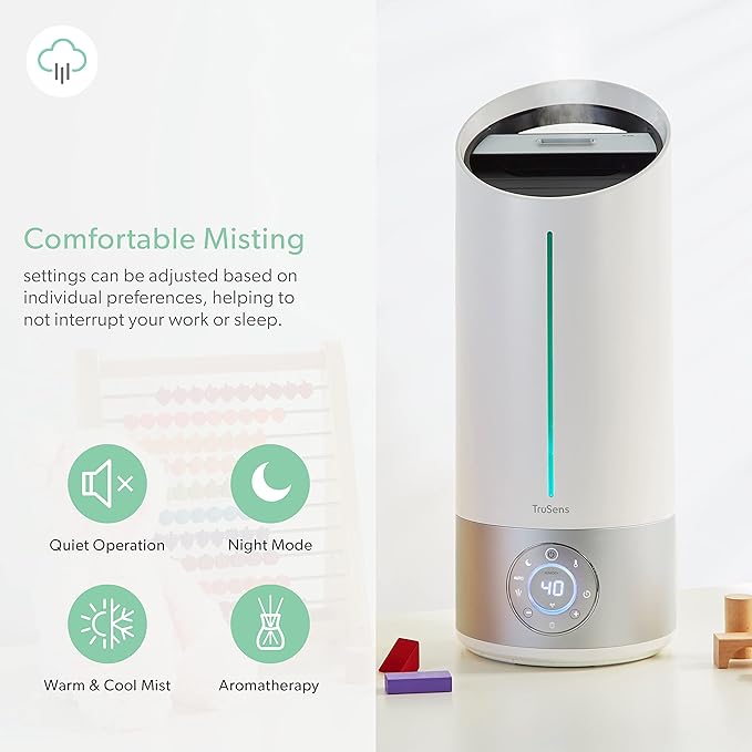 TruSens Clean Mist Ultrasonic Humidifier With UV-C Light, Large 8L Tank, Humidity Sensor, Warm & Cool Mist, Water Softening Filter, Essential Oil Tray, Auto Mode, Night Mode, Portable Handle - Image 6