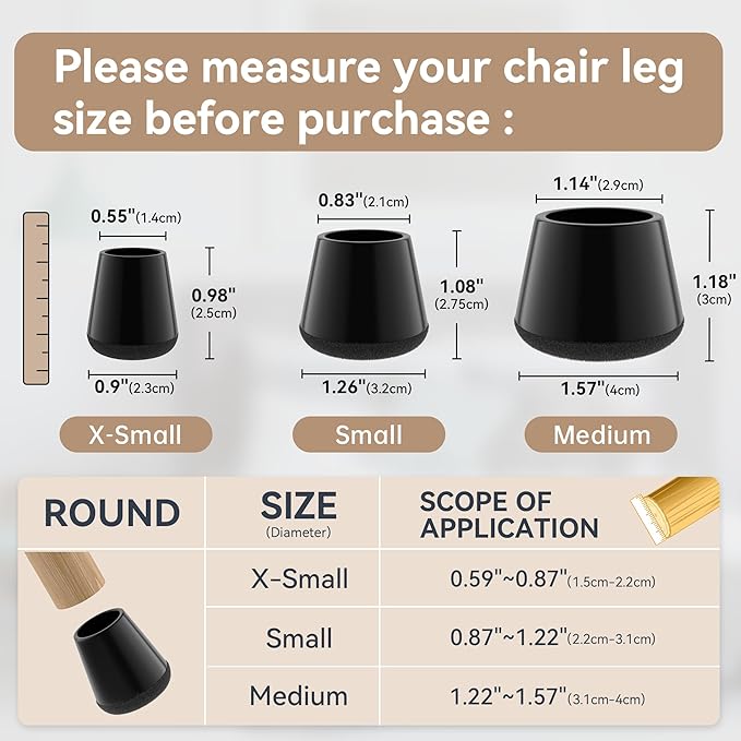 24PCS Upgraded Silicone Chair Leg Floor Protectors for Hardwood Floors, Furniture Sliders for Chair Legs, 360°Felt Pad Bottom Wrapped Thickening Furniture Pads Cap Covers to Scratch and Reduce Noise - Image 3
