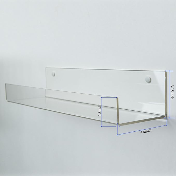 HUJI Clear Invisible Contemporary Floating Acrylic Shelf Display Bookshelf Modern Rack Collectibles Books Photos Art Work Toys Home Office Storage Decor Kids Room Kitchen Spice Rack (1 Shelf, 16 Inch) - Image 2