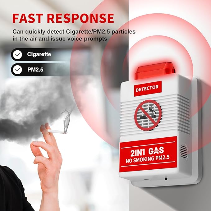 2-in-1 Smart Air Quality Monitor with Remote Control - Cigarette Smoking & PM2.5 Detector for Office/Public Spaces, Voice Alert System & Real-Time Environmental Monitoring - Image 3