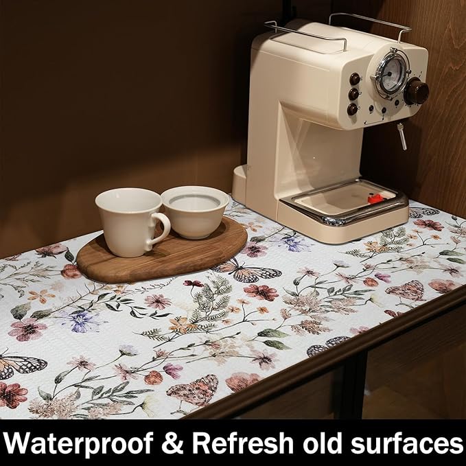 Floral Shelf Liners 24IN x 10FT Non Adhesive and Strong Non-Slip Shelf and Drawer Liners for Kitchen Cabinet Wire Fridge, Waterproof Shelf Drawer Liner,Easy to Clean - Image 9
