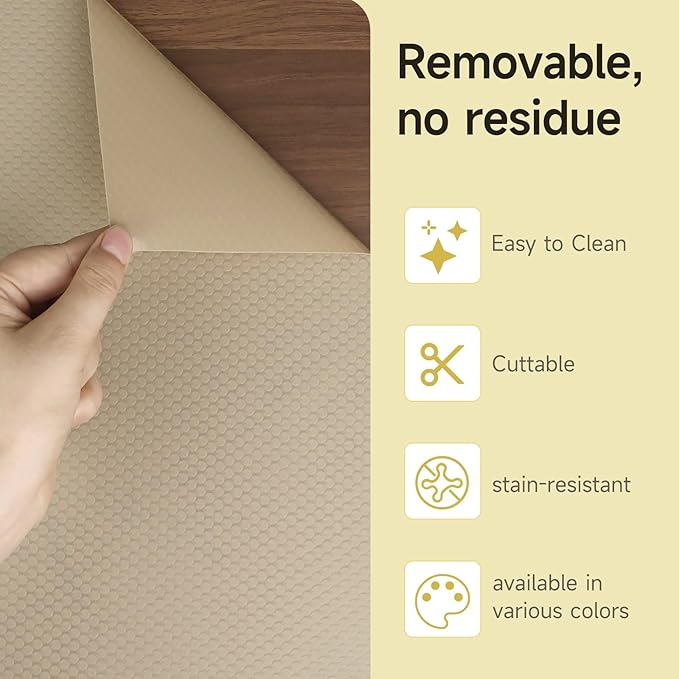 WochiTV Adhesive Shelf Liner 11.8 X 360 Inches Peel and Stick Kitchen Liner for Cabinets, Drawers Removable Protector Mat Waterproof Contact Covering for Dresser Pantry Countertops Shelves, Khaki - Image 6