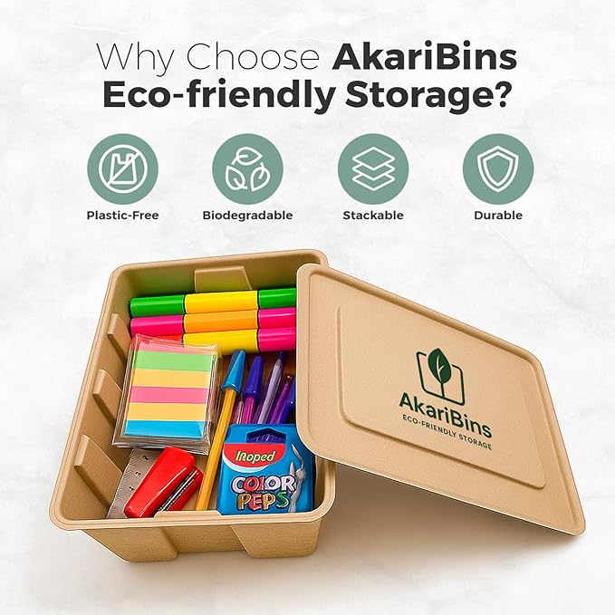 Durable Eco Storage Bins – 14.5 Qt - Plastic-Free - Stackable Boxes with Lids - Home Office, Toy Room, Art, Pantry Storage - Strong Fiber for Dry Use - 2-Pack (13.8 x 10.2 x 5.9 Inch) - Image 4