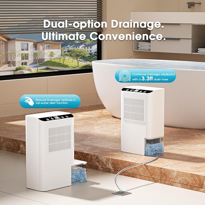 Dehumidifiers for Home, 2000 Sq.Ft Small Dehumidifier with 3.3ft Drain Hose, 2.5L Tank, Timer Sleep Mode, Portable Dehumidifier for Basement, Bedroom, Bathroom (Beige) - Image 6