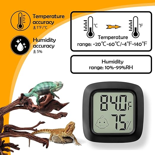 2 PCS Reptile Thermometer and Humidity Gauge for Bearded Dragon with On-Off, Reptile Tank Accessories for Jumping Spider, Leopard Gecko, Hermit Crab, Gecko, Ball Python, Lizard - Image 4