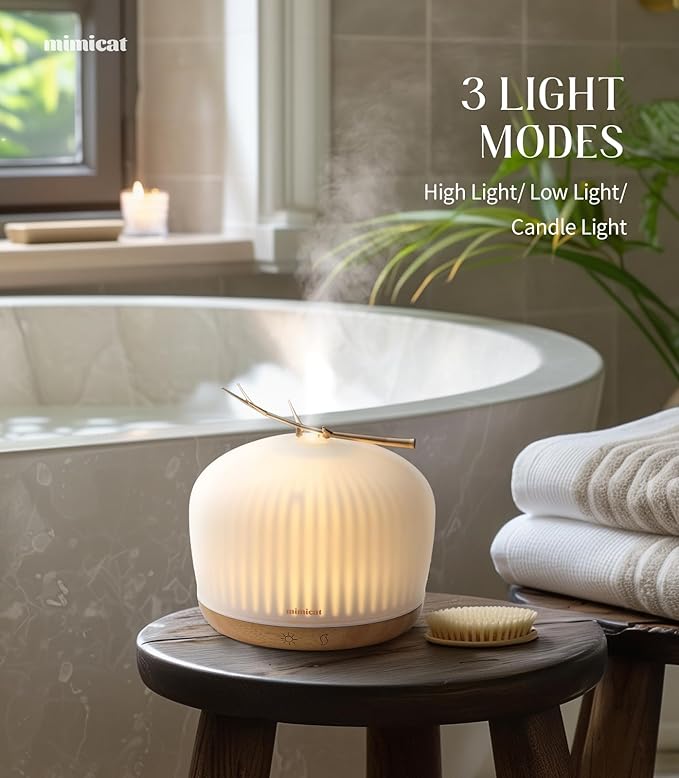 mimicat Quiet Aromatherapy Diffuser Glass: 230ML Ultrasonic Cool Mist Scent for Home with Night Light - Aesthetic for Women Girls - Image 9