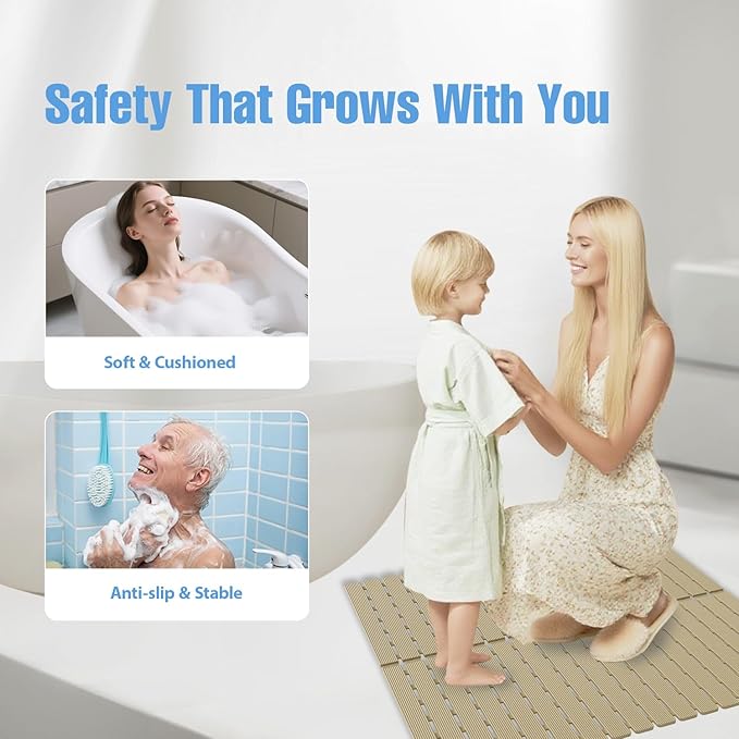 ​Shower Mat Non-Slip Bath Mat for Tub and Shower Stall,200+ Suction Cups with Drain Holes, Quick Dry Machine Washable, Extra Grip for Stand Up Showers, Bathroom Essentials 24x24 Inch (Brown) - Image 8