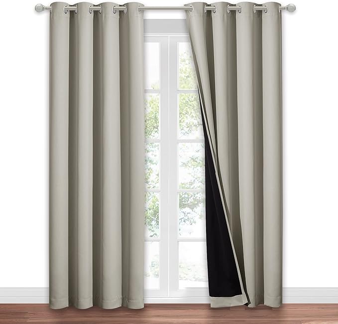 NICETOWN Natural 100% Blackout Window Curtain Panel, Cold and Full Light Blocking Drape with Black Liner for Nursery, 84 inches Drop Thermal Insulated Draperies (1 Piece, 52 inches Wide Each Panel) - Image 2