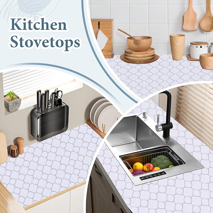 Shelf Drawer Liners for Kitchen Cabinets Non Adhesive Drawer Liner Thickened Refrigerator Liner Silver Quatrefoil Strong Non-Slip Paper for Tool Box with Knife and Tape Measure,17.3 x 236.2 Inches - Image 5