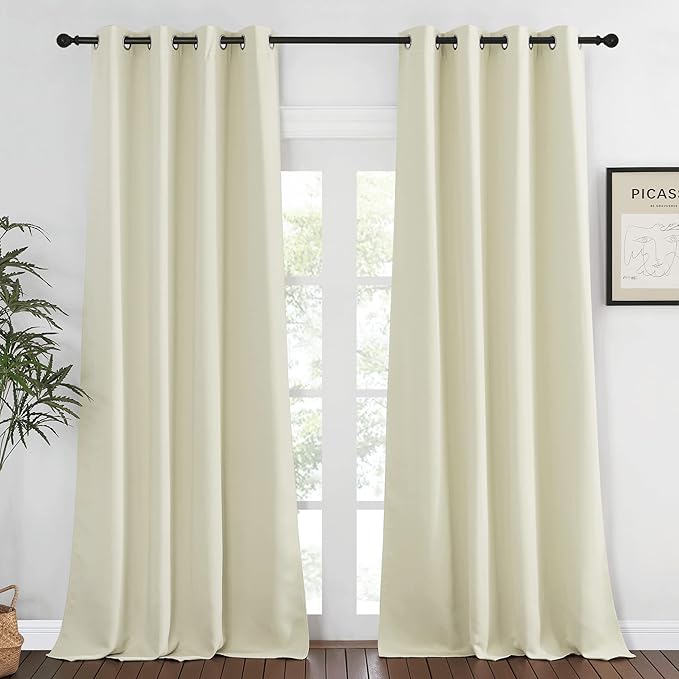 NICETOWN Blackout Living Room Curtain 90 inches Long - Thermal Insulated Grommet Room Darkening Window Treatment Sound Dampening Drape for Bedroom (Beige, W52 x L90, 1 Panel) by NICETOWN