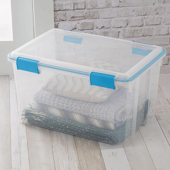 54 Quart Clear Storage Bin with Gasket Lid, Weather-Resistant Latching Container, Blue, 22.5x16x12.75 Inches, 4 Pack - Image 6