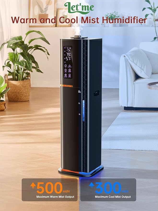2.64Gal Humidifiers for Bedroom Large Room, Warm and Cool Mist up to 500ft², Top Fill Diffuser Ambient Light, 3 Mist Modes, 24H Timer, 35dB Quiet Humidifier for Home Office Plants - Image 3
