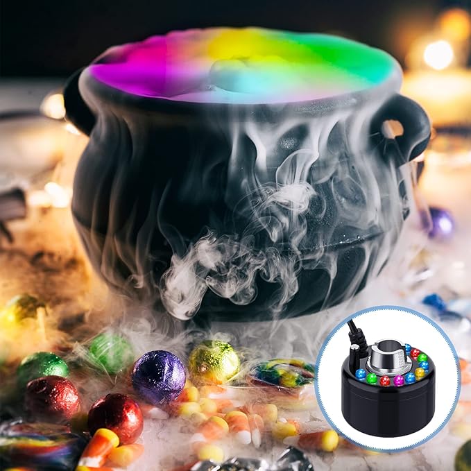 Yaomiao 3 Pcs Halloween Mist Maker Fogger Small Ultrasonic Fog Machine Fountain Mister Fogger Water Garden Pond Foggers Air Humidifier with 12 LED Light Flashes for Halloween (Black) - Image 5
