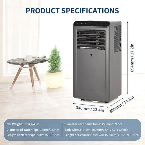 10,000 BTU Portable Air Conditioner with LED Display, 3-in-1 Portable AC Unit with Dehumidifier & Fan for Rooms Up to 450 Sq.Ft, Remote Control, 24h Timer, Easy Install for Bedroom & Home Office - Image 2