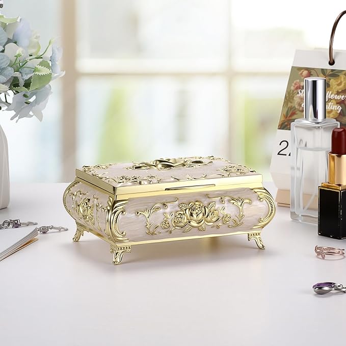 Hipiwe Metal Jewelry Organizer Box Antique Decorative Treasure Chest Keepsake Storage Case for Rings Earrings Holder Gift for Women, Medium - Image 5