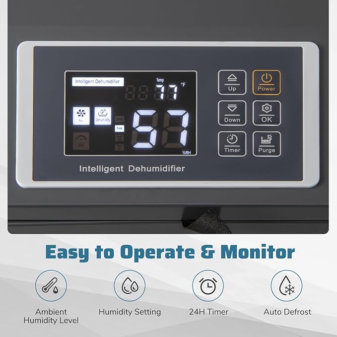 COSTWAY 154 Pints Commercial Dehumidifier with Pump, Portable Industrial Heavy Duty Large Dehumidifier with Drain Hoses for Basements, Job Sites (Navy) - Image 5
